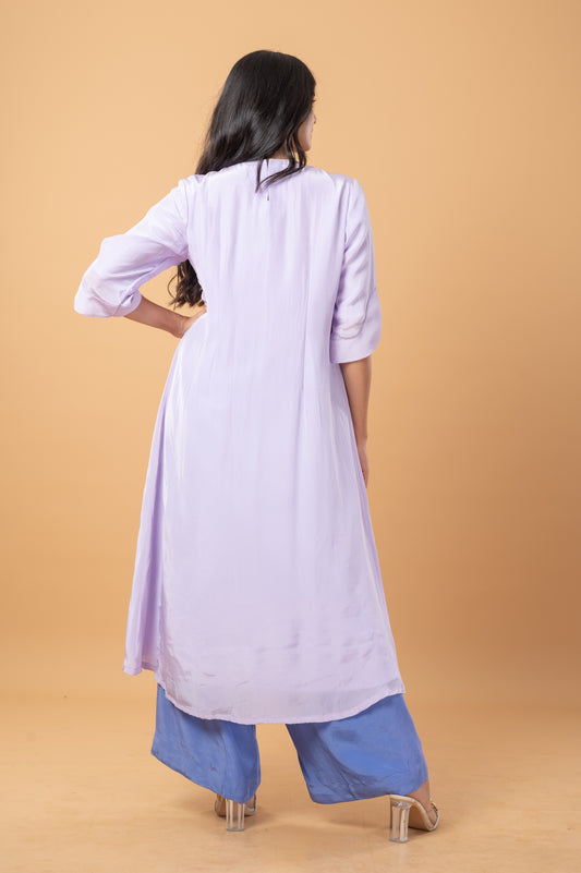 Lilac Embroidered Kurta Set with Contrast Pants