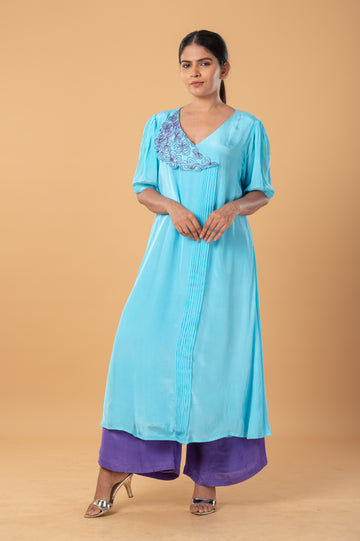 Sky Blue Hand-Embroidered Kurta co-ord set