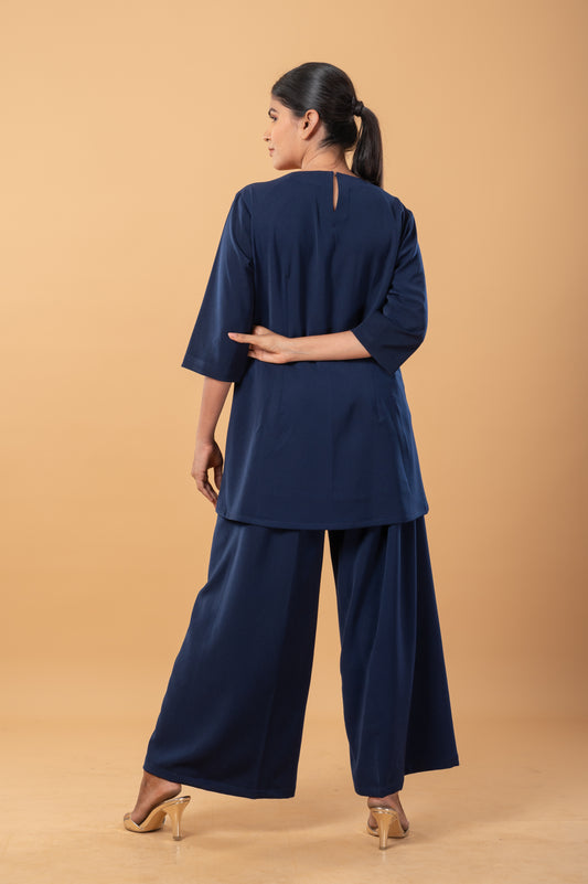 Navy Blue Silk co-ord set with Thread Embroidery