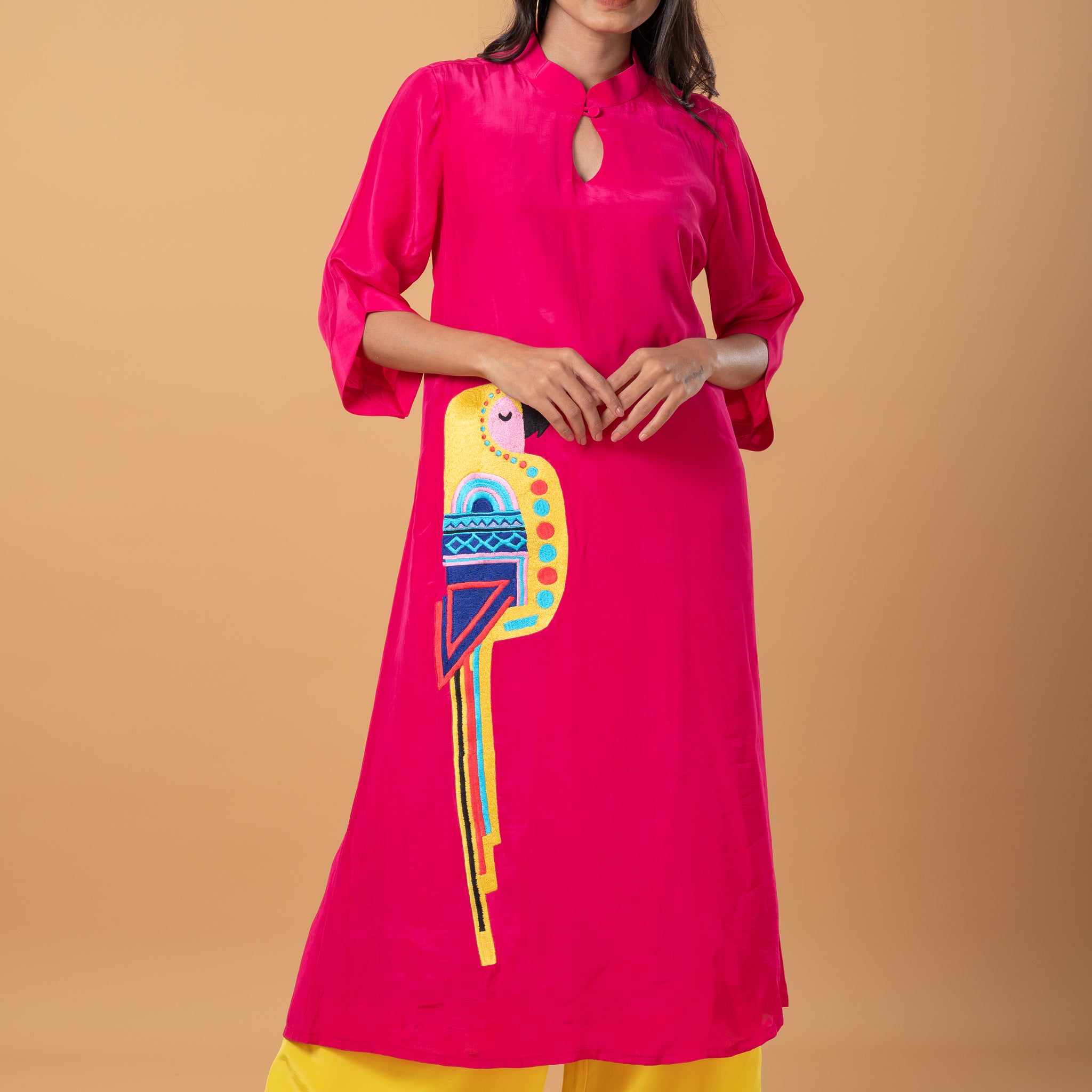 Gajji Silk Embroidered Kurta Set with Contrast Pants