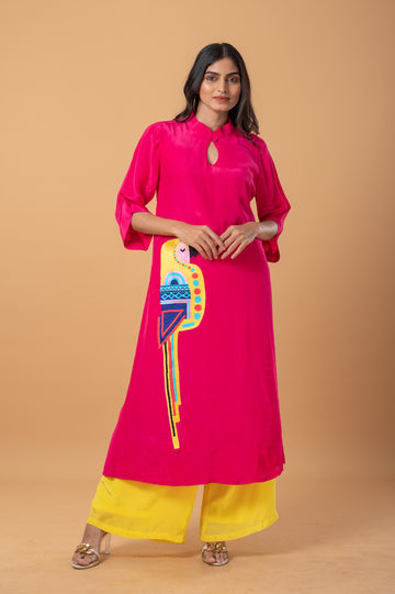 Gajji Silk Embroidered Kurta Set with Contrast Pants