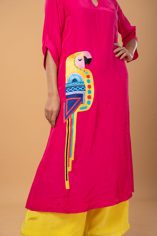 Gajji Silk Embroidered Kurta Set with Contrast Pants