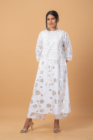 Fur & Sequin Embroidered Kurta Set