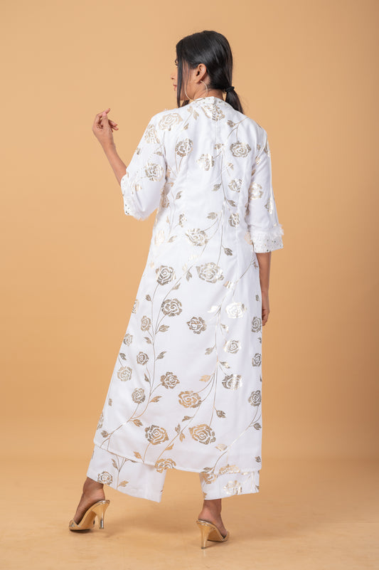 Fur & Sequin Embroidered Kurta Set