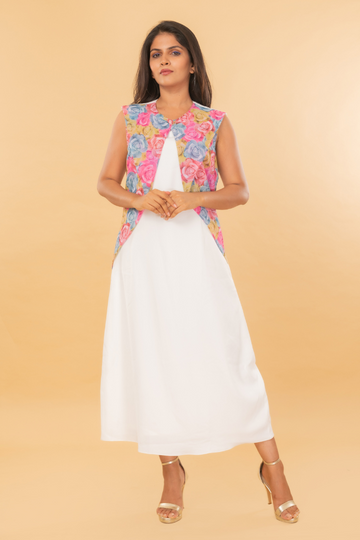 White tunic with floral flape style pattern